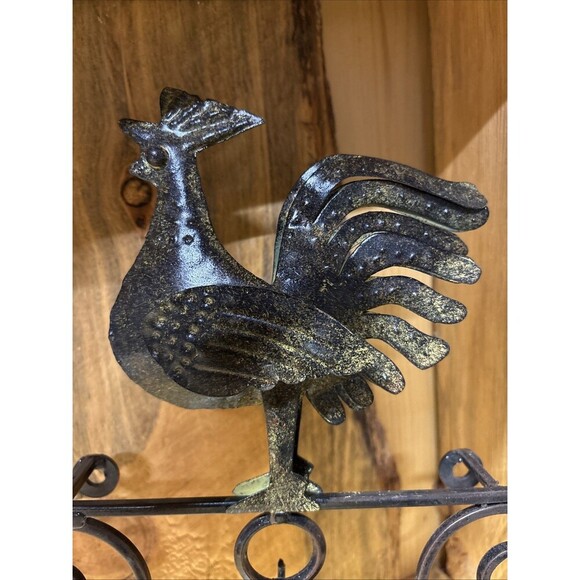 ROOSTER HOOK WALL IRON HANGER BROWN DECORATION - Picture 2 of 10